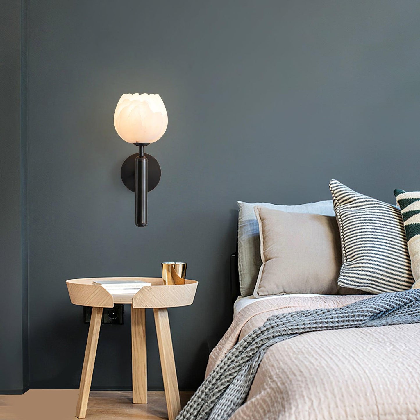 Alabaster Flower Wall Sconce | Elegant Bedroom and Living Room Wall Lamp