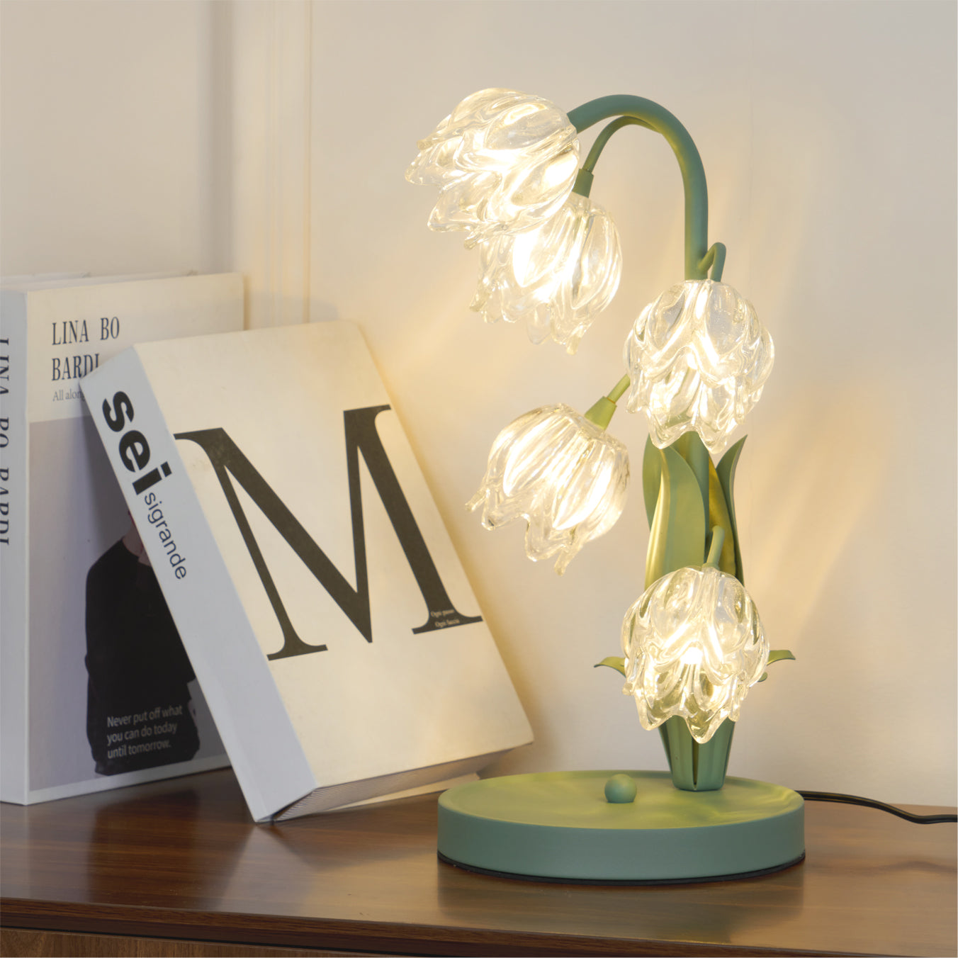 Floral Glass Table Lamp | Nature-Inspired Decorative Light for Bedroom or Living Room