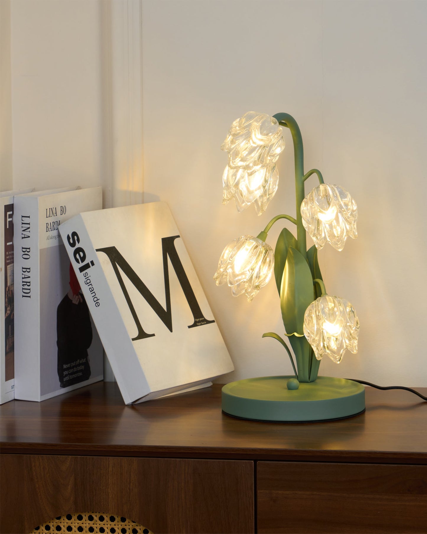Floral Glass Table Lamp | Nature-Inspired Decorative Light for Bedroom or Living Room