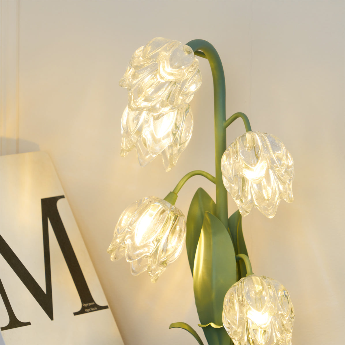 Floral Glass Table Lamp | Nature-Inspired Decorative Light for Bedroom or Living Room