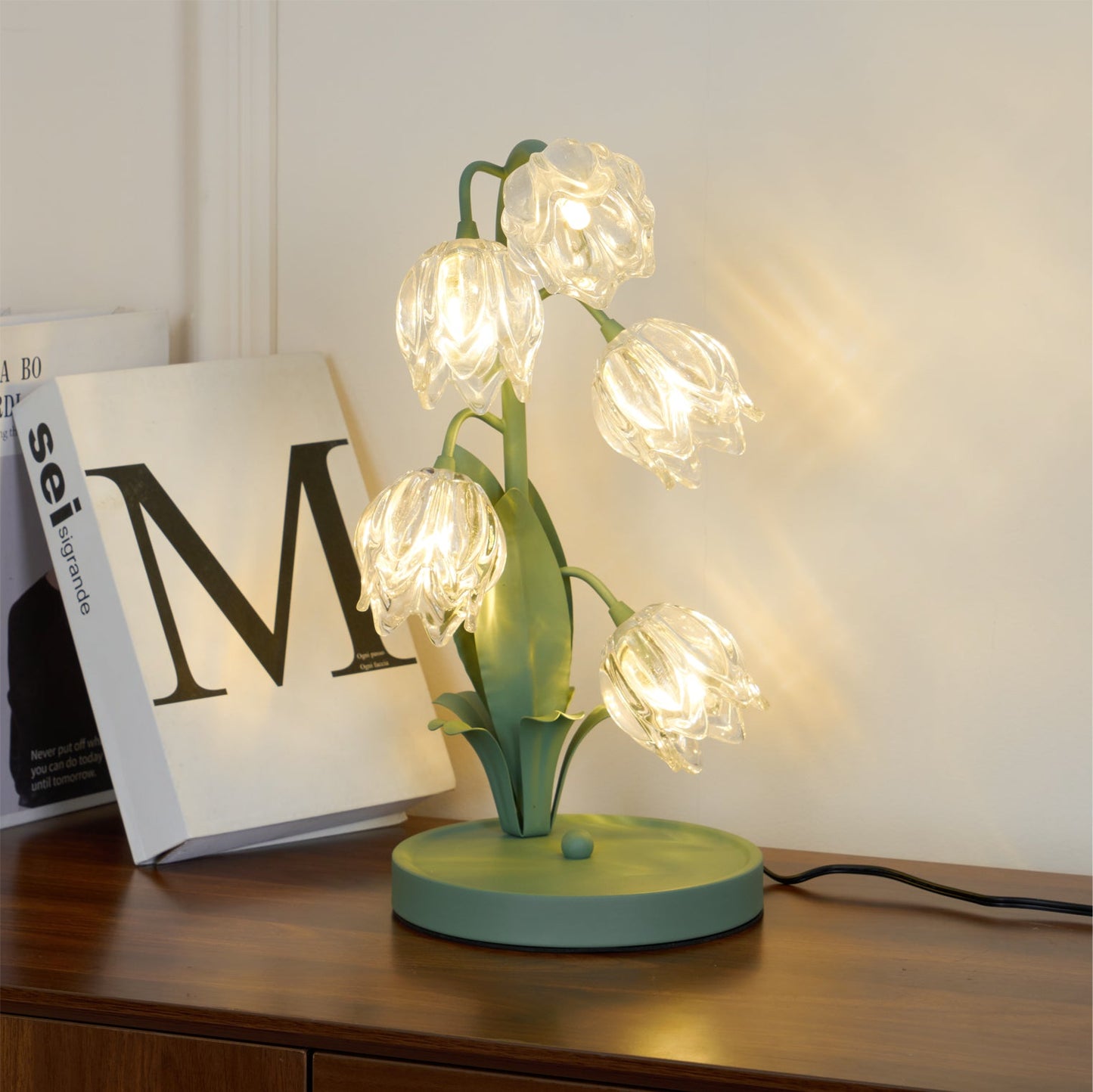 Floral Glass Table Lamp | Nature-Inspired Decorative Light for Bedroom or Living Room