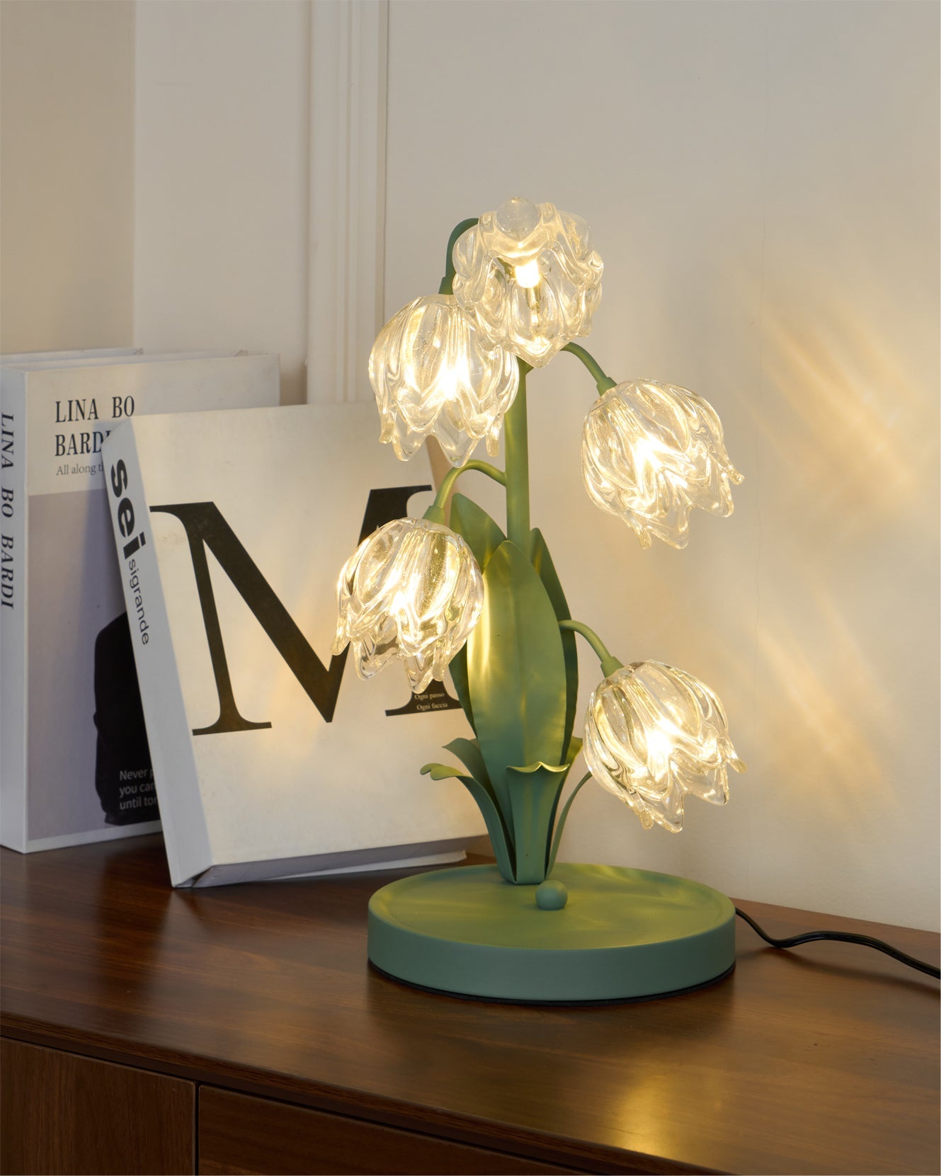 Floral Glass Table Lamp | Nature-Inspired Decorative Light for Bedroom or Living Room