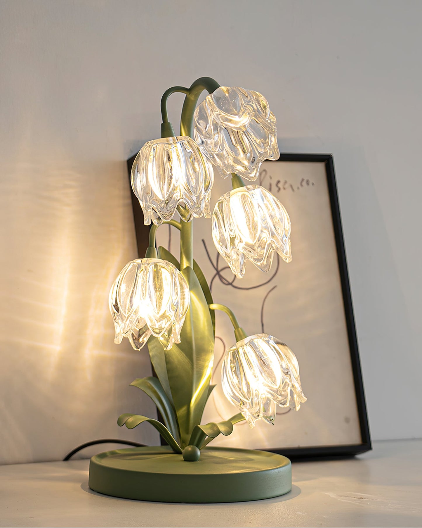 Floral Glass Table Lamp | Nature-Inspired Decorative Light for Bedroom or Living Room
