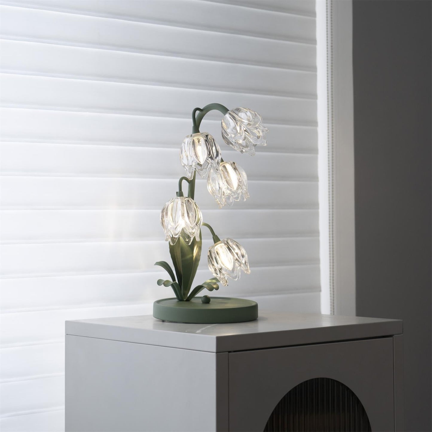 Floral Glass Table Lamp | Nature-Inspired Decorative Light for Bedroom or Living Room