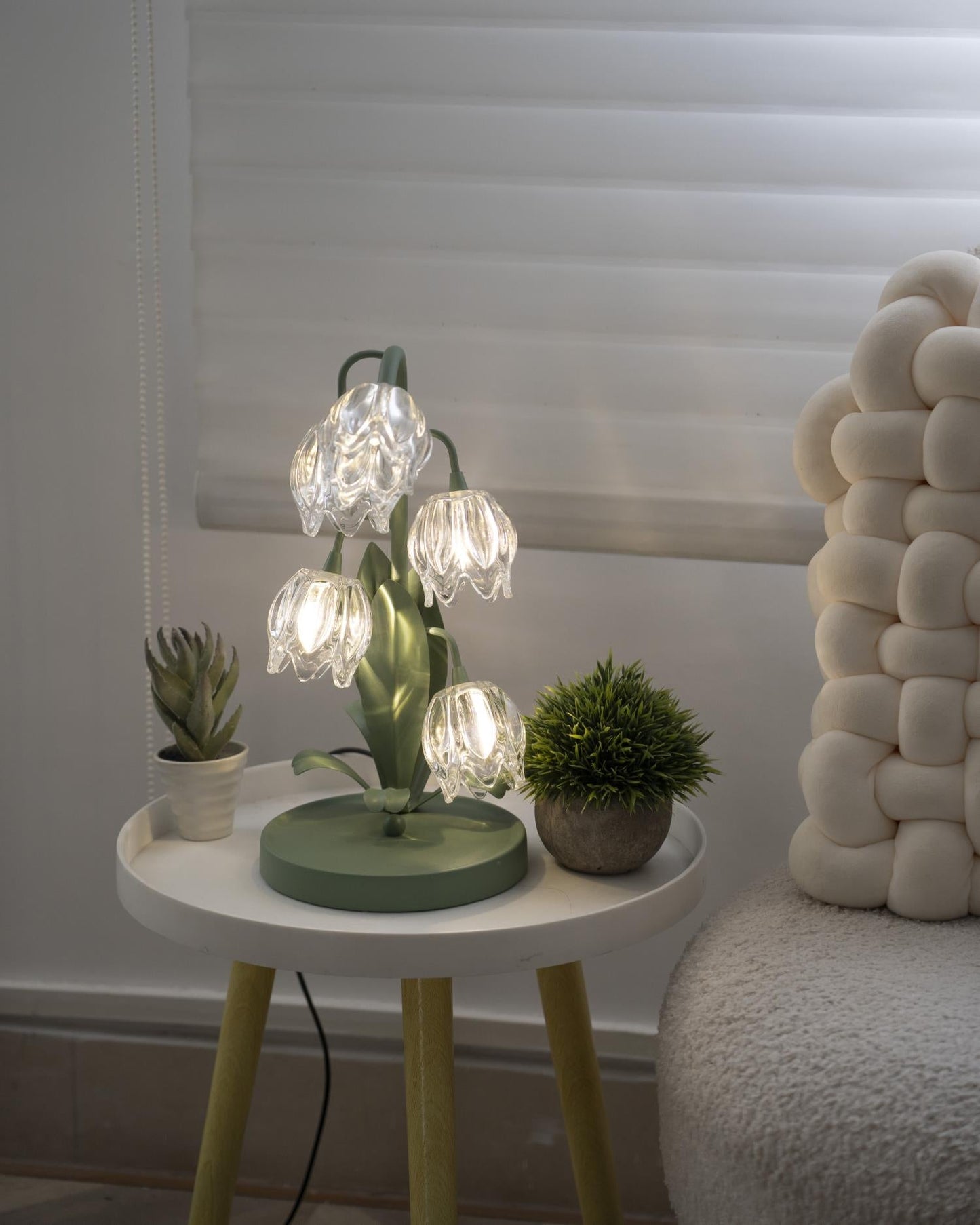 Floral Glass Table Lamp | Nature-Inspired Decorative Light for Bedroom or Living Room