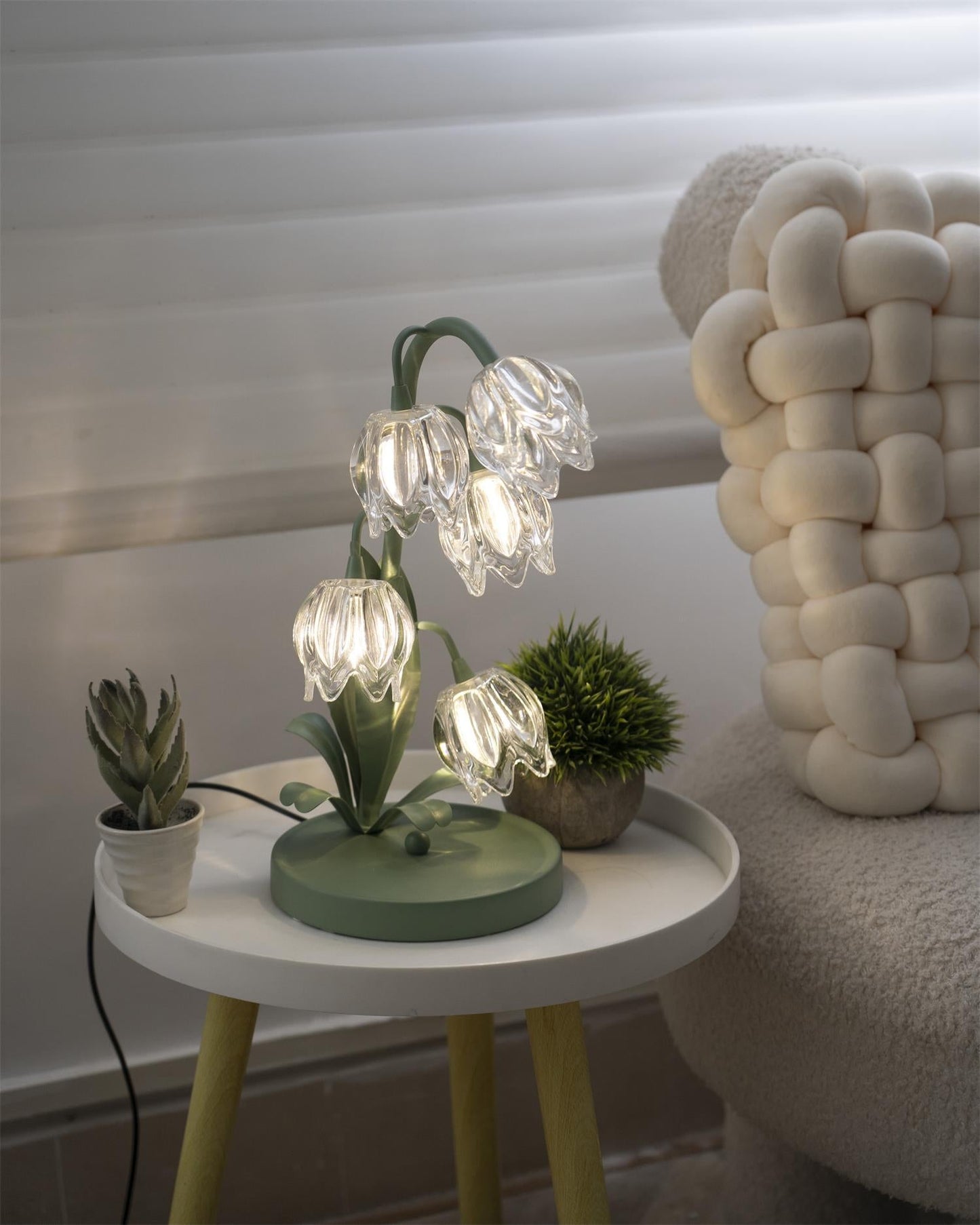 Floral Glass Table Lamp | Nature-Inspired Decorative Light for Bedroom or Living Room