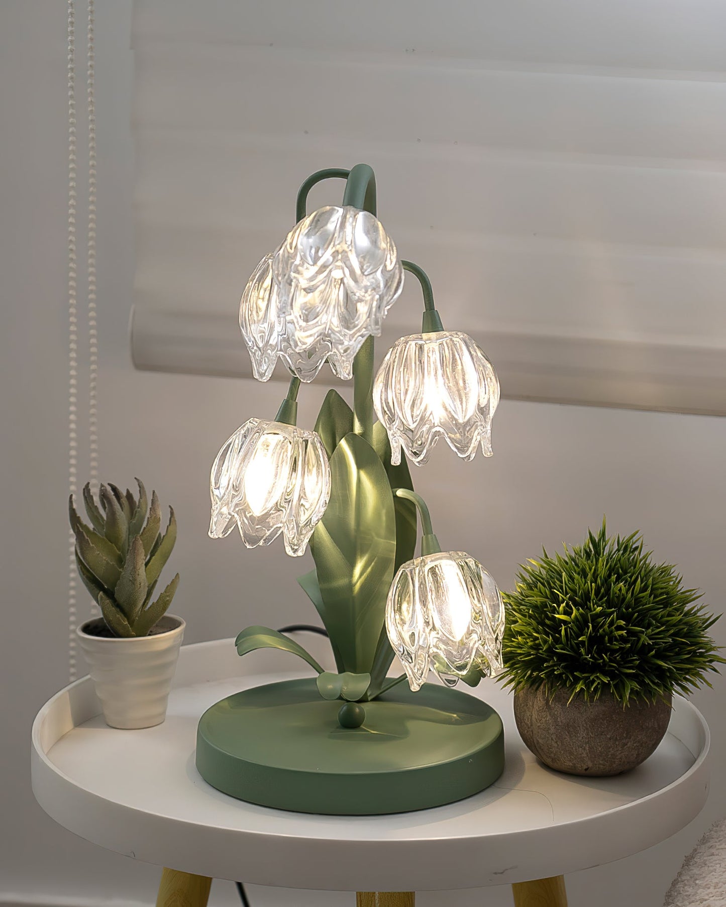 Floral Glass Table Lamp | Nature-Inspired Decorative Light for Bedroom or Living Room