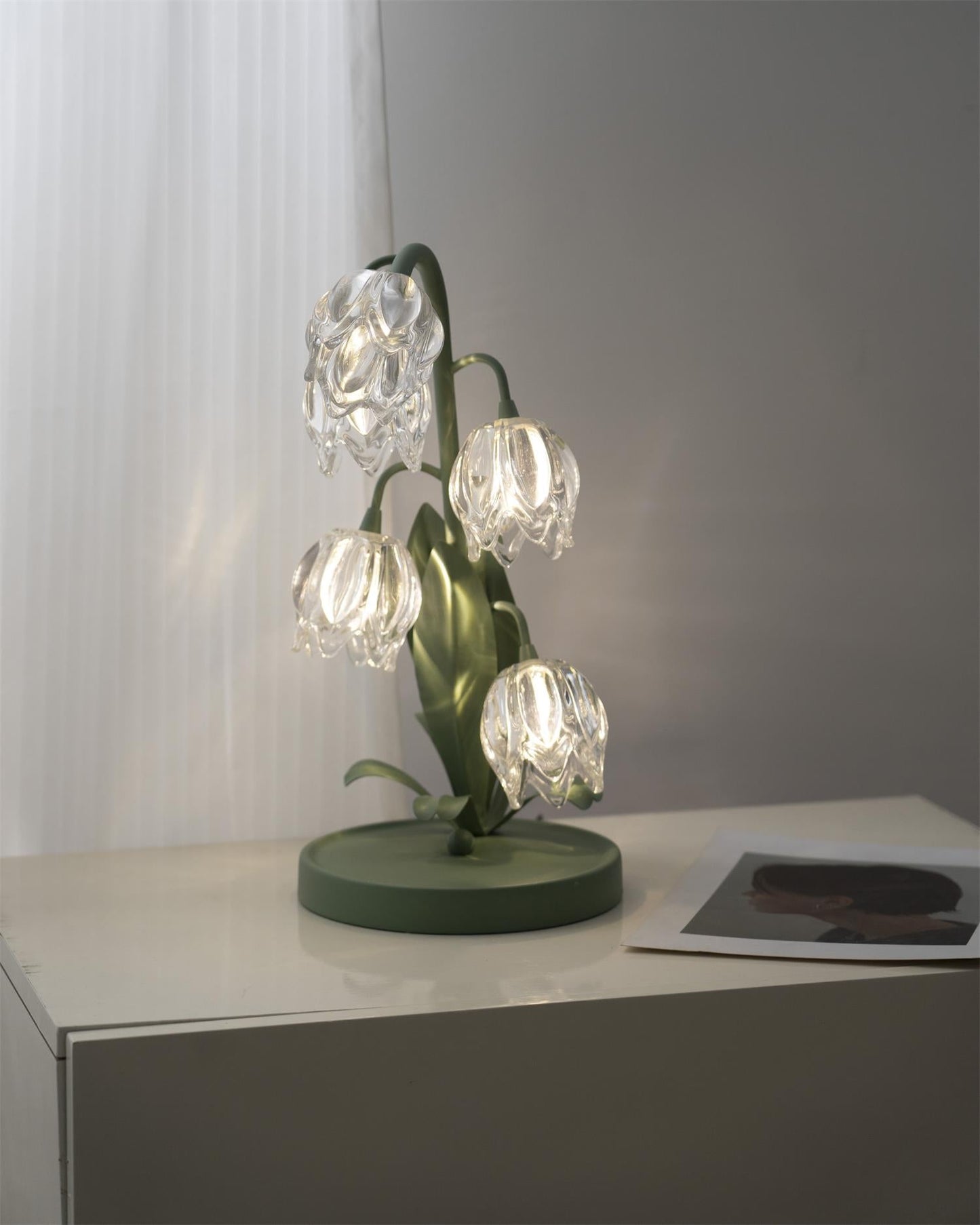 Floral Glass Table Lamp | Nature-Inspired Decorative Light for Bedroom or Living Room