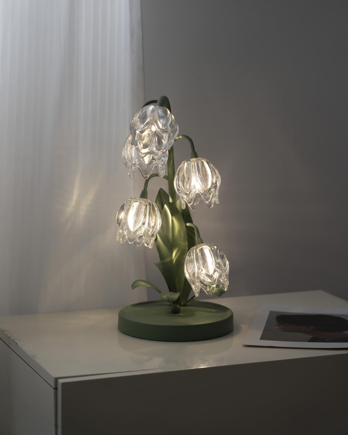 Floral Glass Table Lamp | Nature-Inspired Decorative Light for Bedroom or Living Room