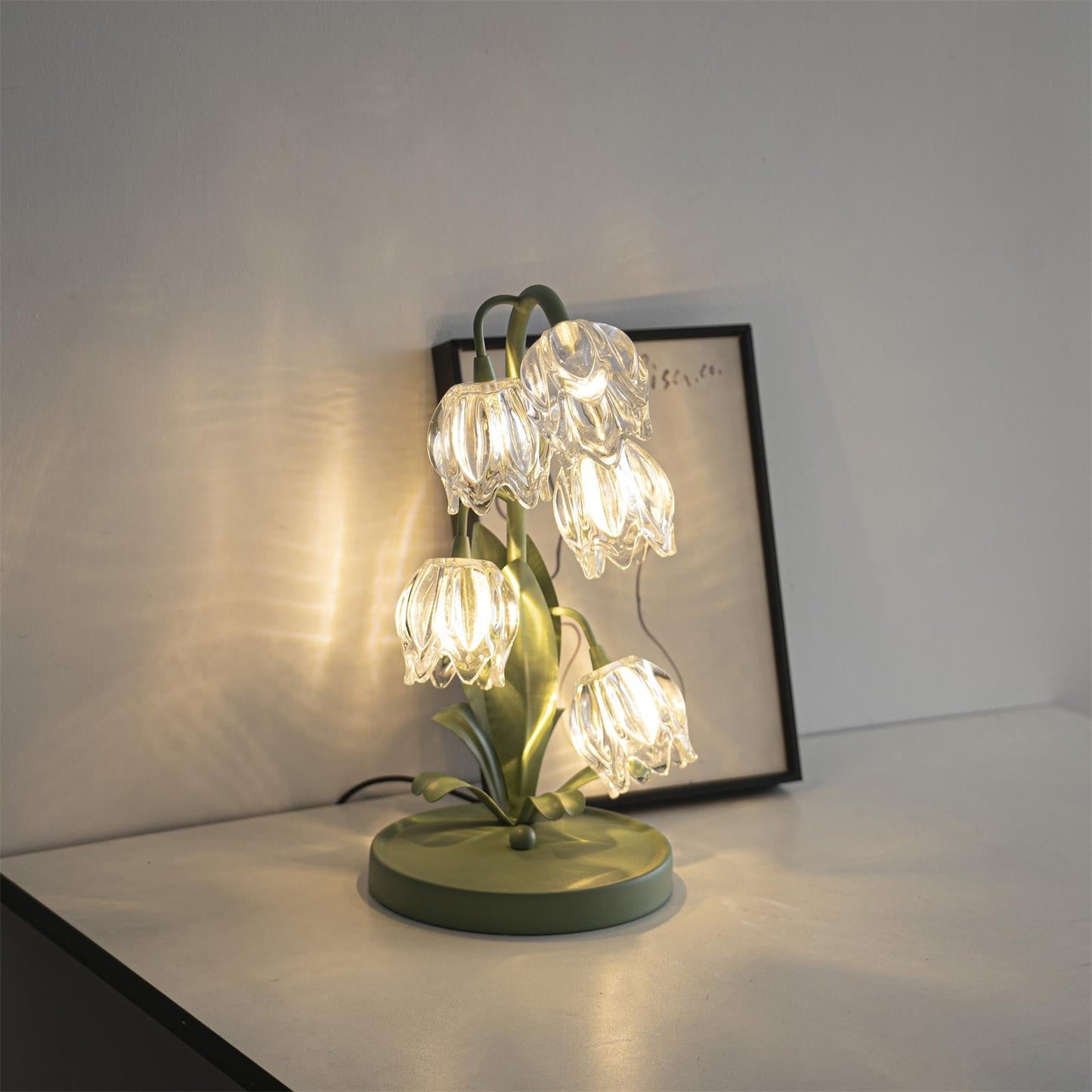 Floral Glass Table Lamp | Nature-Inspired Decorative Light for Bedroom or Living Room