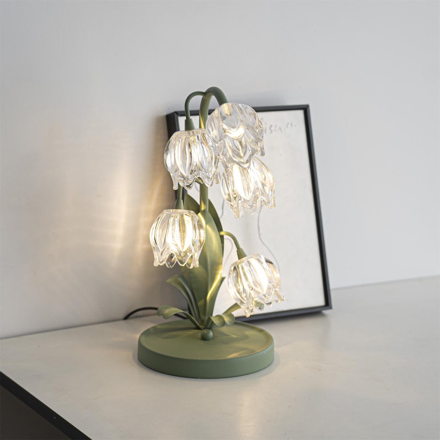 Floral Glass Table Lamp | Nature-Inspired Decorative Light for Bedroom or Living Room