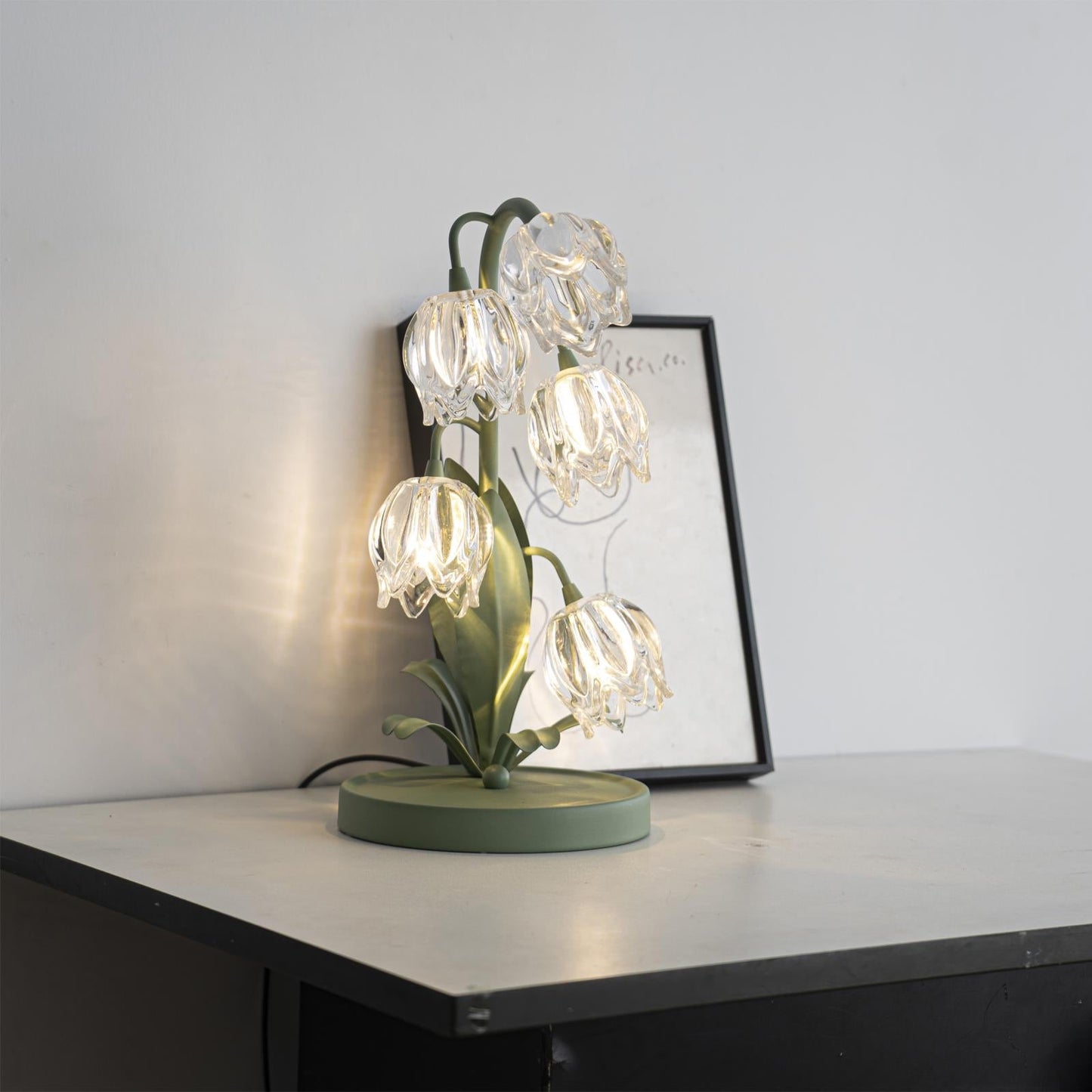 Floral Glass Table Lamp | Nature-Inspired Decorative Light for Bedroom or Living Room