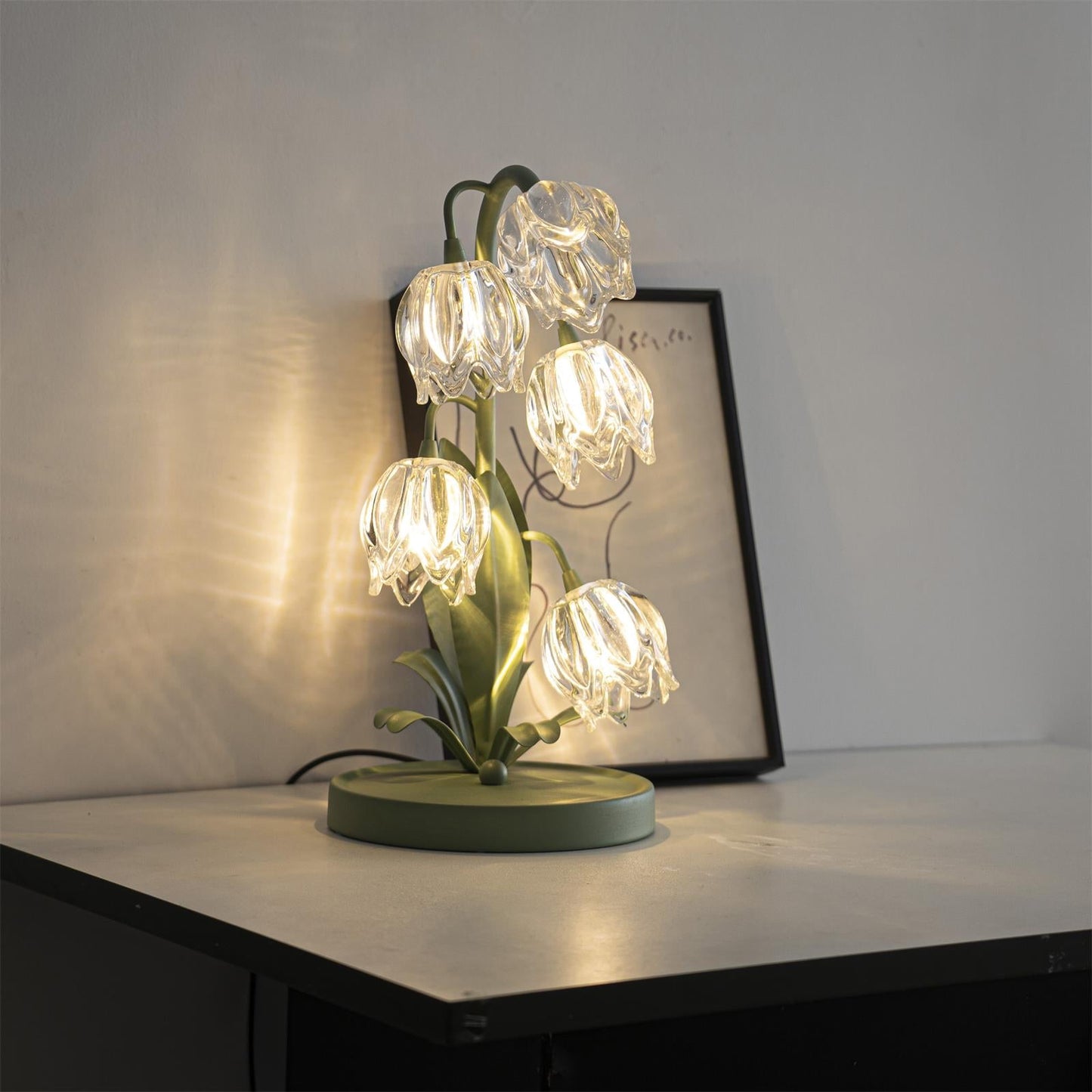 Floral Glass Table Lamp | Nature-Inspired Decorative Light for Bedroom or Living Room