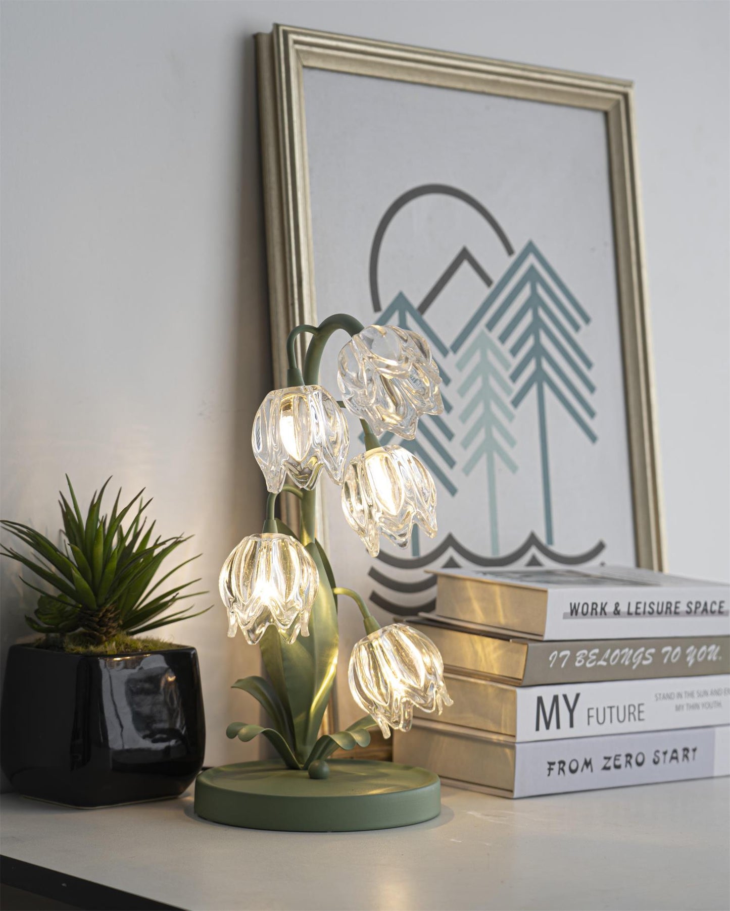Floral Glass Table Lamp | Nature-Inspired Decorative Light for Bedroom or Living Room
