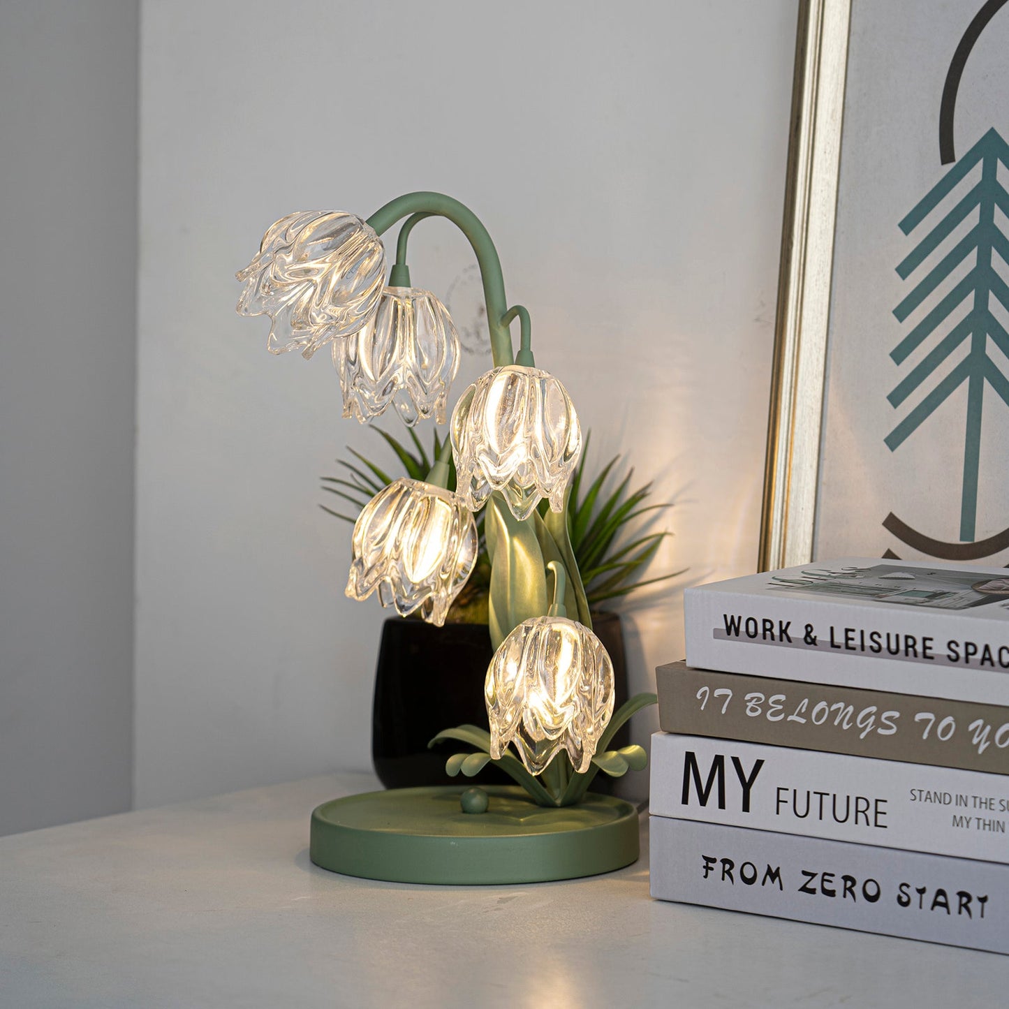 Floral Glass Table Lamp | Nature-Inspired Decorative Light for Bedroom or Living Room