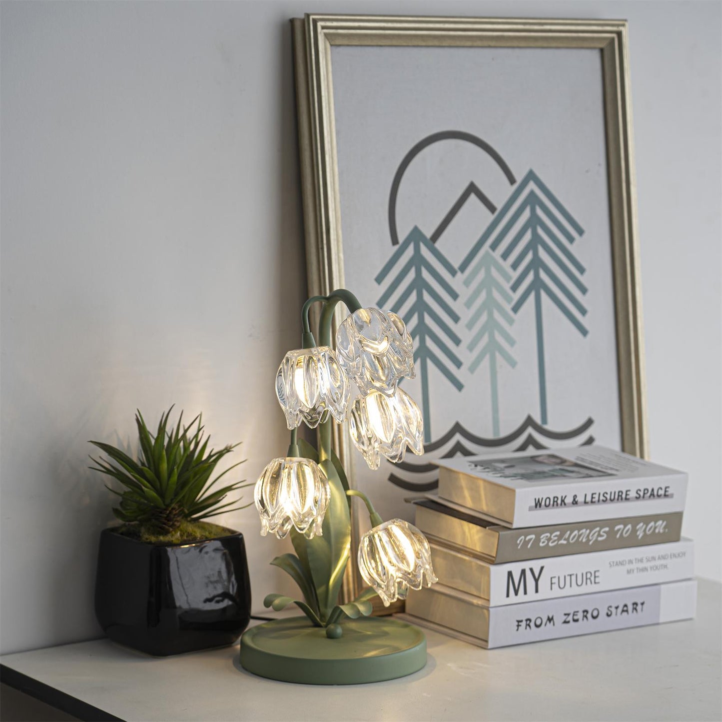Floral Glass Table Lamp | Nature-Inspired Decorative Light for Bedroom or Living Room