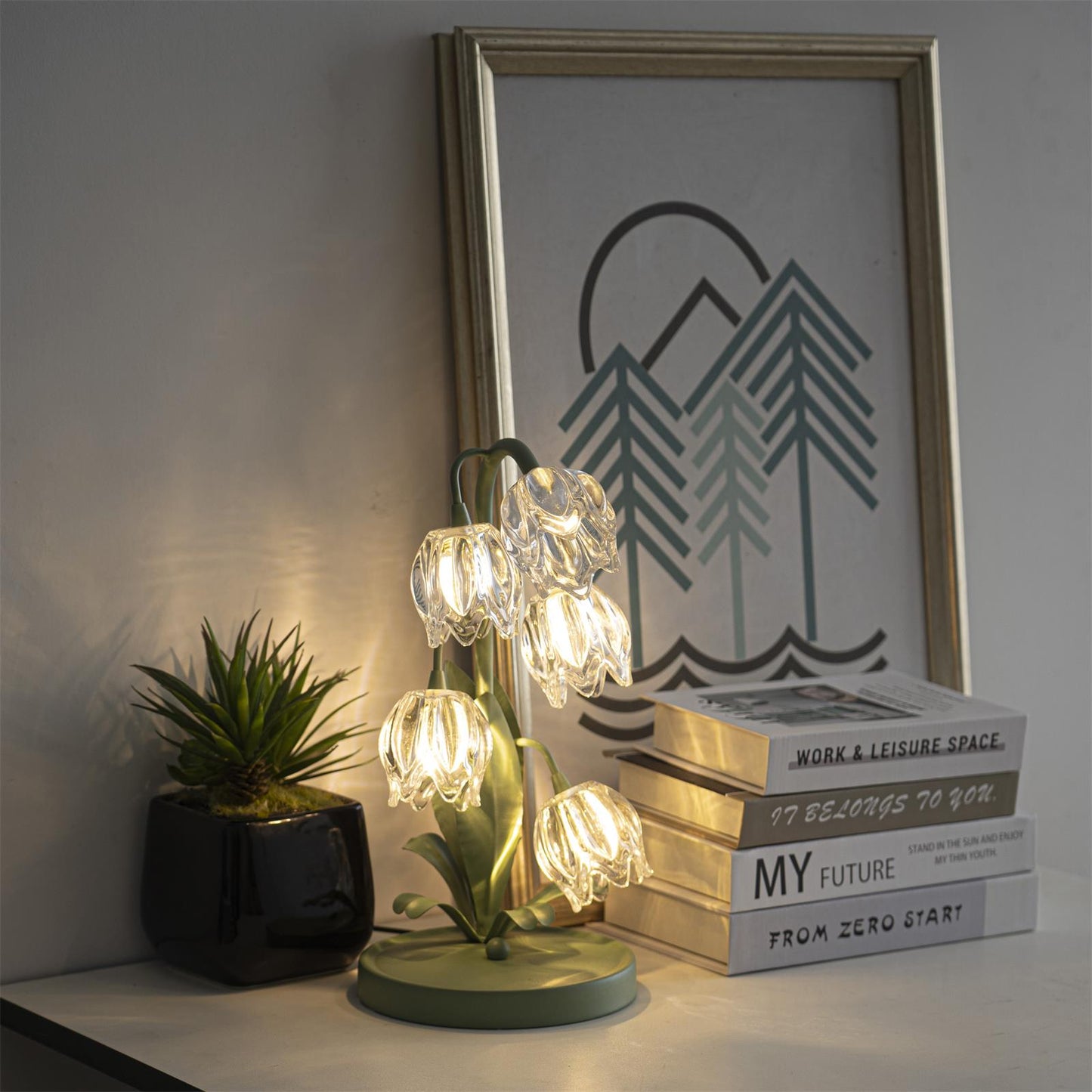 Floral Glass Table Lamp | Nature-Inspired Decorative Light for Bedroom or Living Room