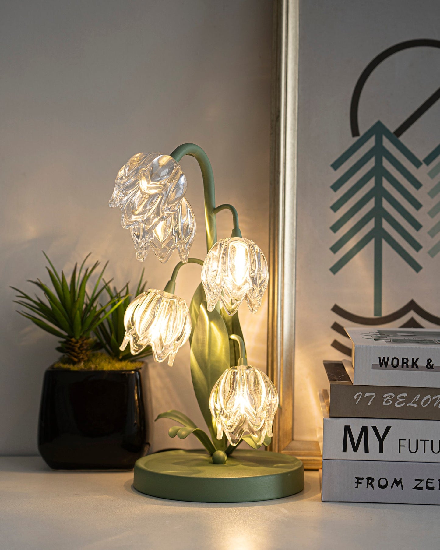 Floral Glass Table Lamp | Nature-Inspired Decorative Light for Bedroom or Living Room
