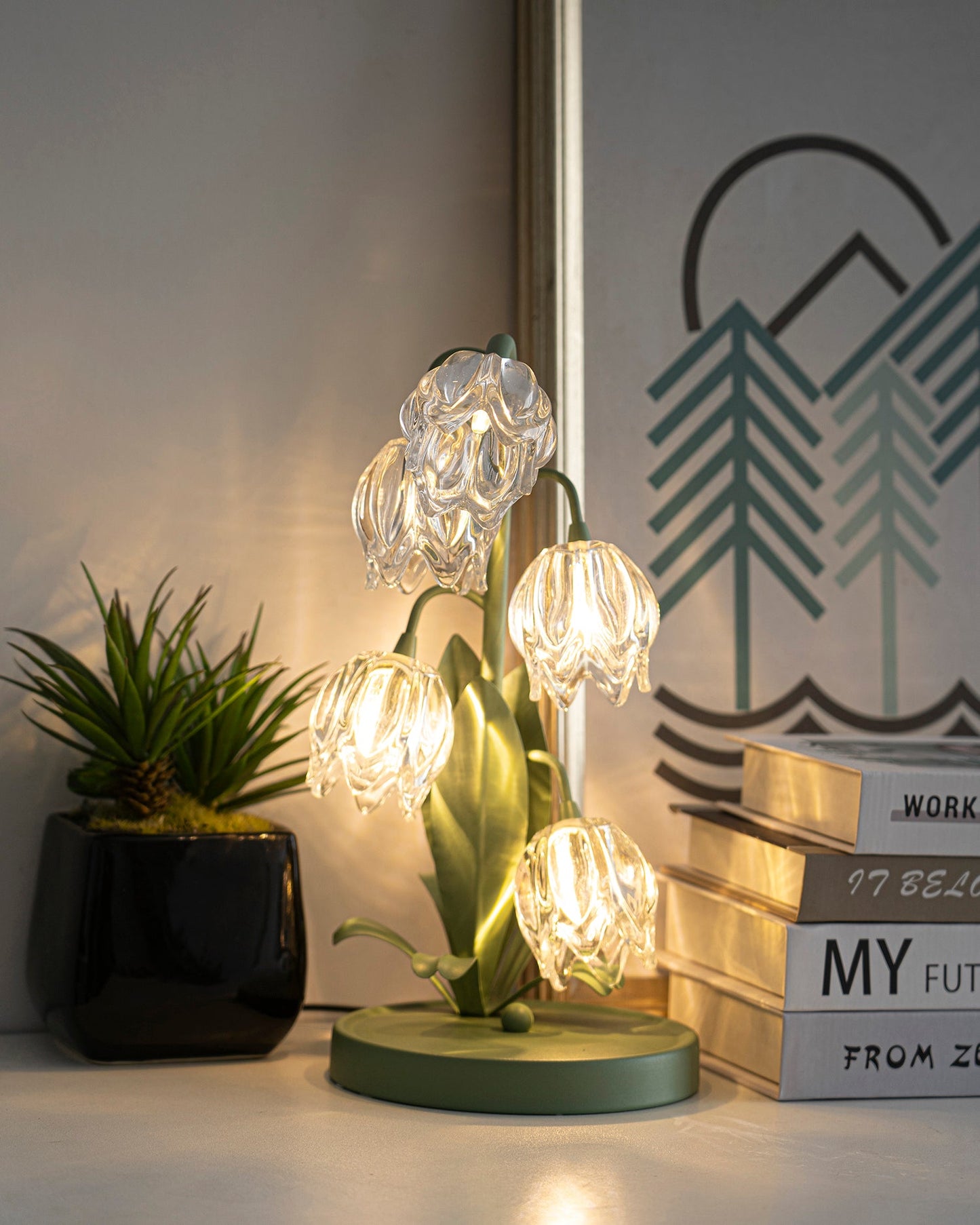 Floral Glass Table Lamp | Nature-Inspired Decorative Light for Bedroom or Living Room