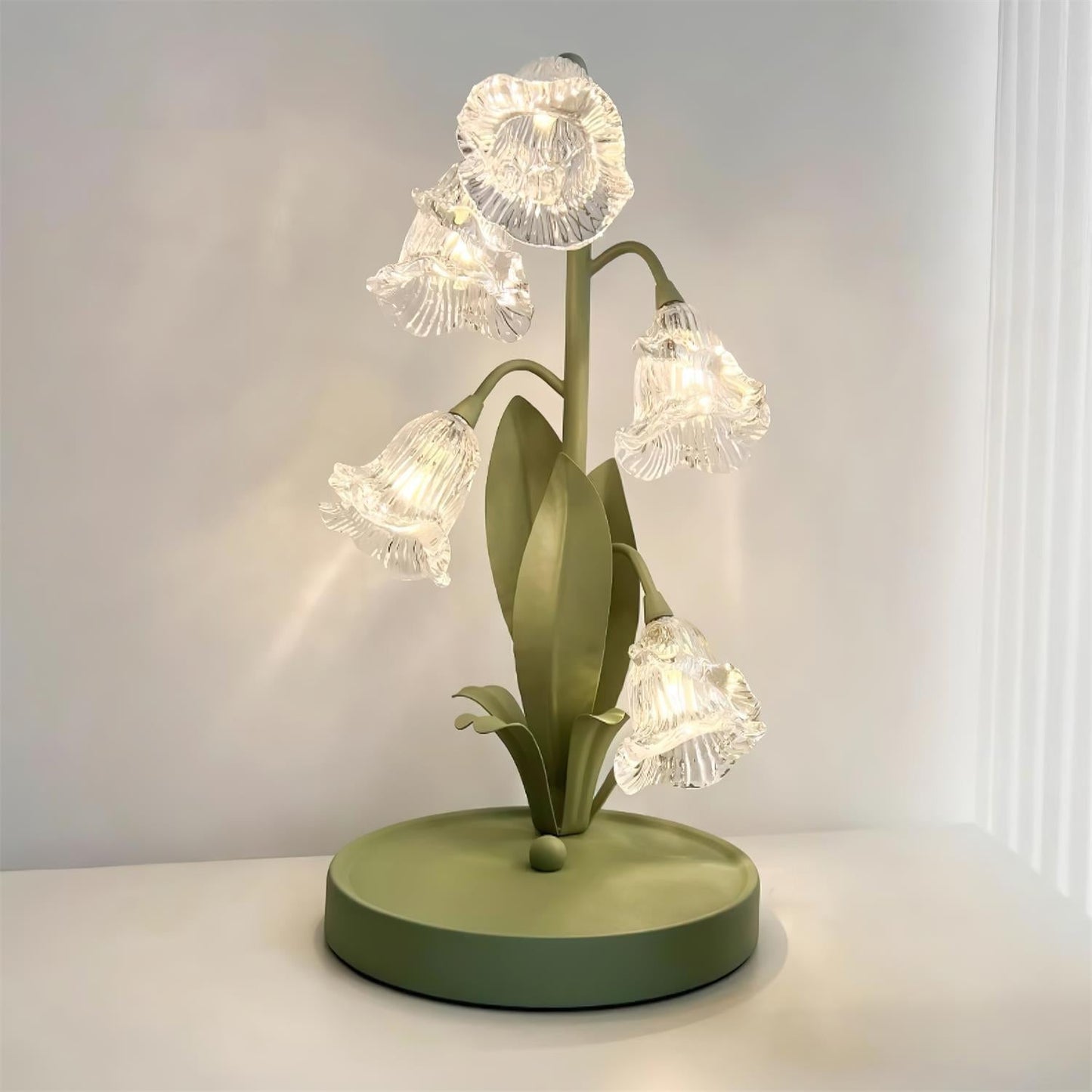 Floral Glass Table Lamp | Nature-Inspired Decorative Light for Bedroom or Living Room