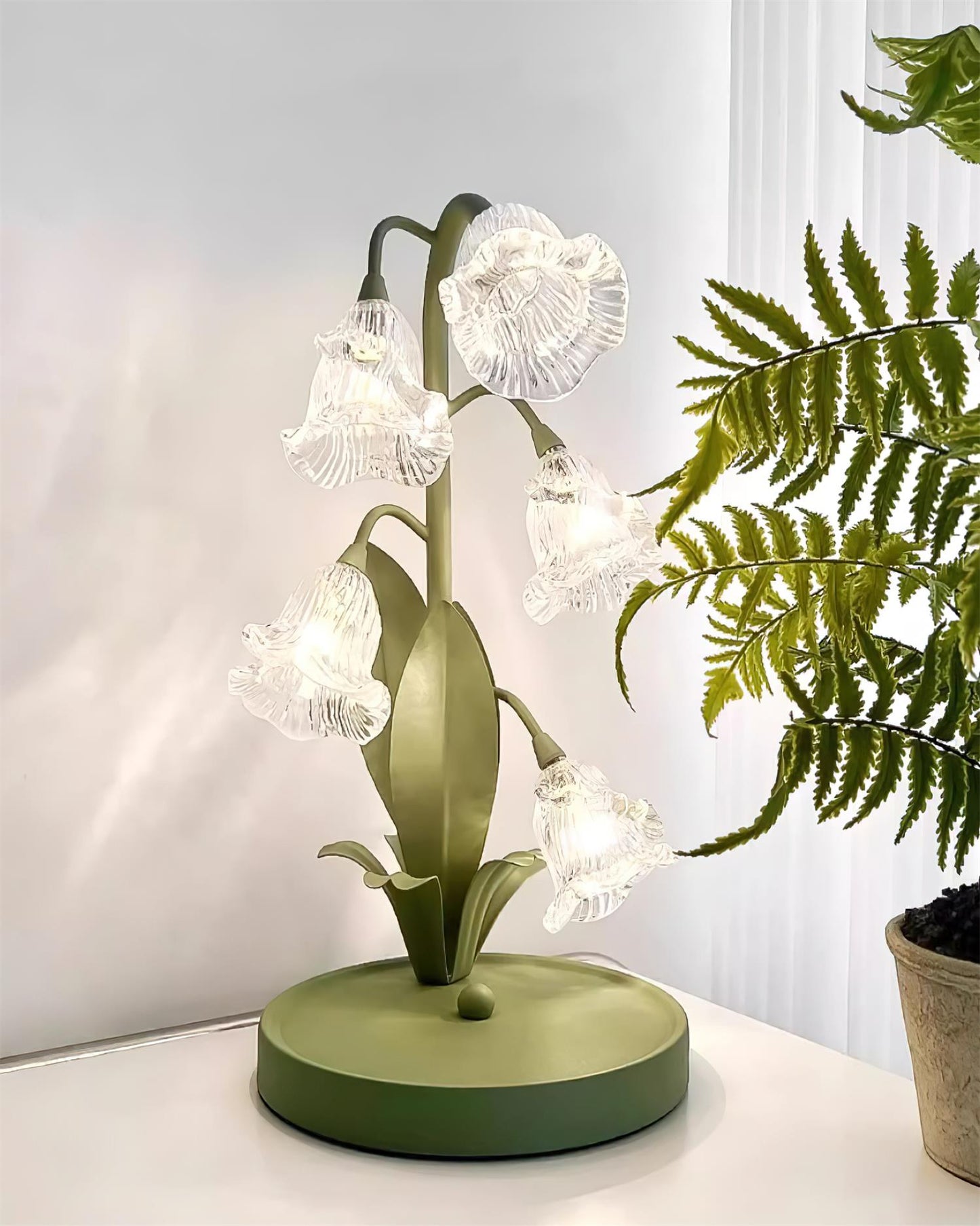 Floral Glass Table Lamp | Nature-Inspired Decorative Light for Bedroom or Living Room