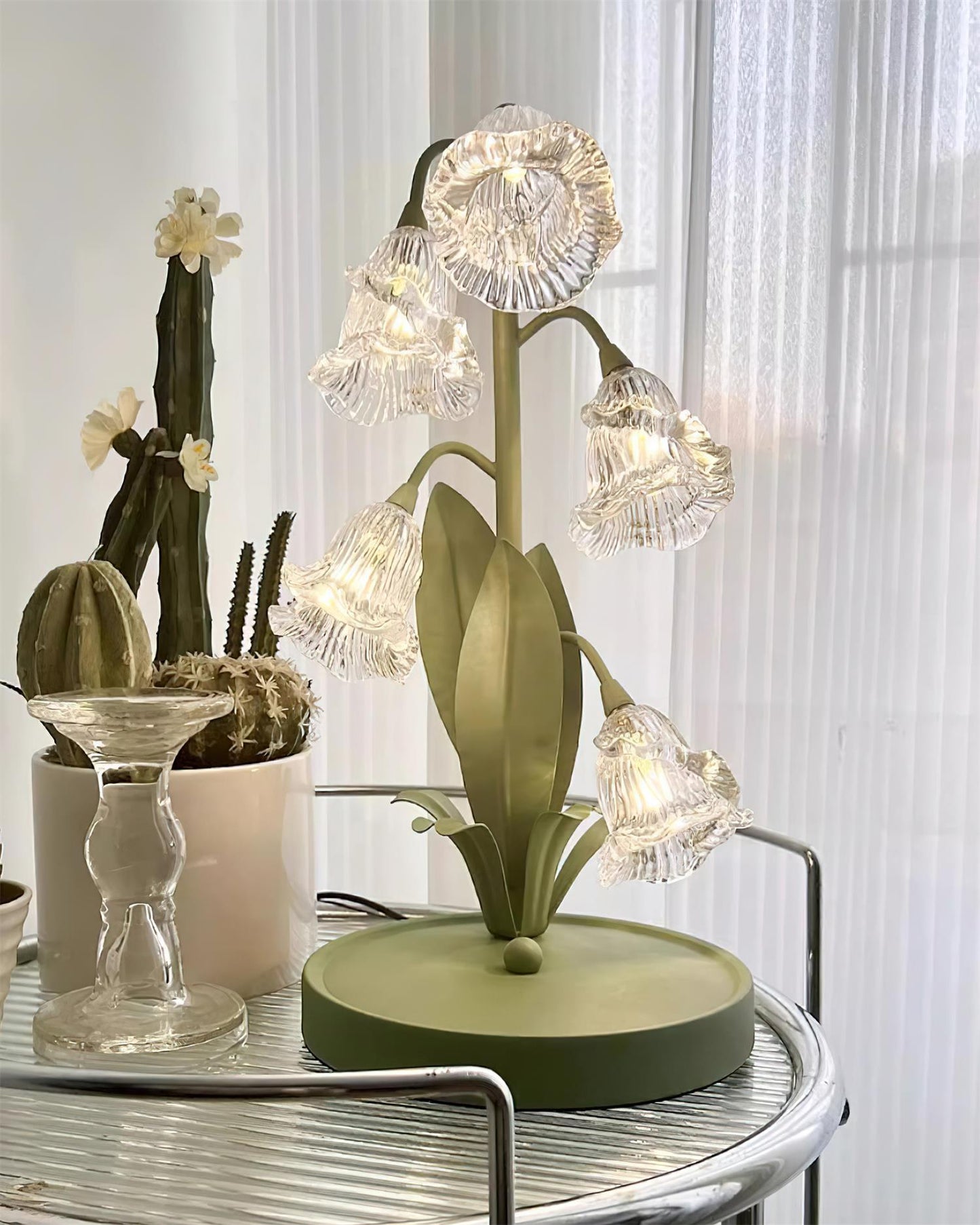 Floral Glass Table Lamp | Nature-Inspired Decorative Light for Bedroom or Living Room