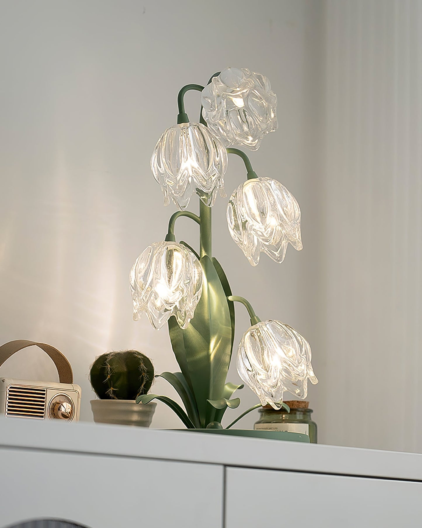 Floral Glass Table Lamp | Nature-Inspired Decorative Light for Bedroom or Living Room
