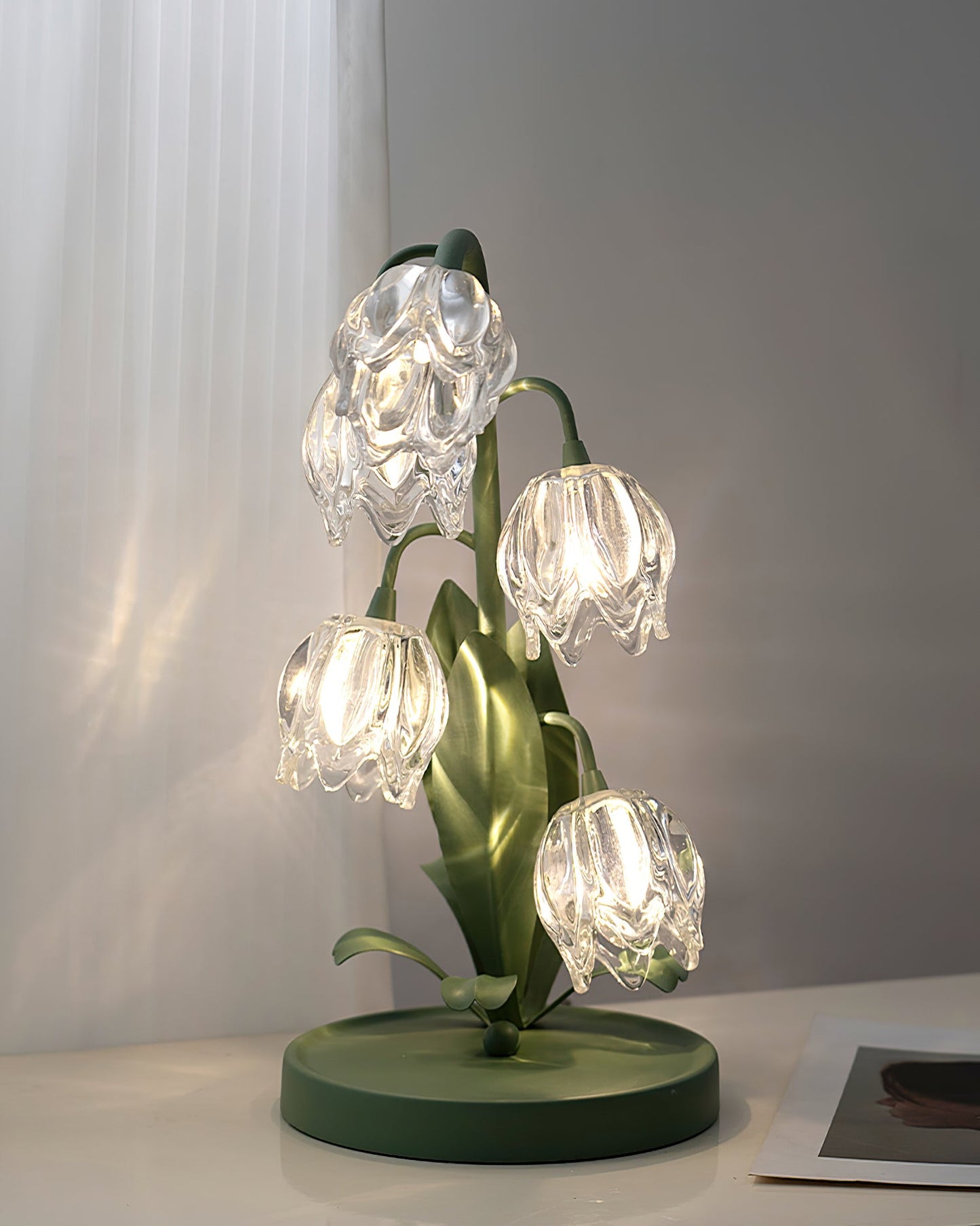 Floral Glass Table Lamp | Nature-Inspired Decorative Light for Bedroom or Living Room