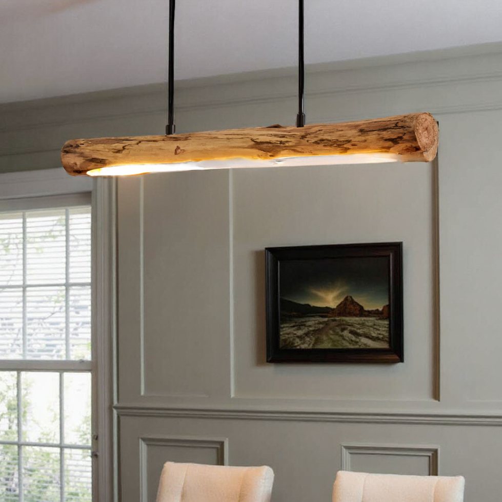 Wooden LED Ceiling Lamp with Dimmable Light | Natural Pendant for Dining Area