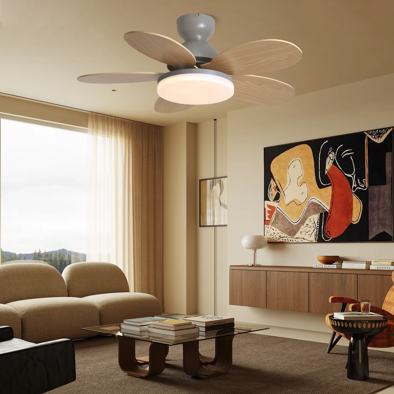 Modern Ceiling Fan Lamp with LED Light | Quiet Bedroom Ceiling Fan with Remote