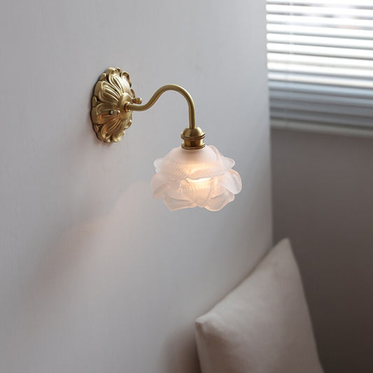Vintage Glass Flower Wall Light Sconce | Classic Lamp for Bedroom and Living Room