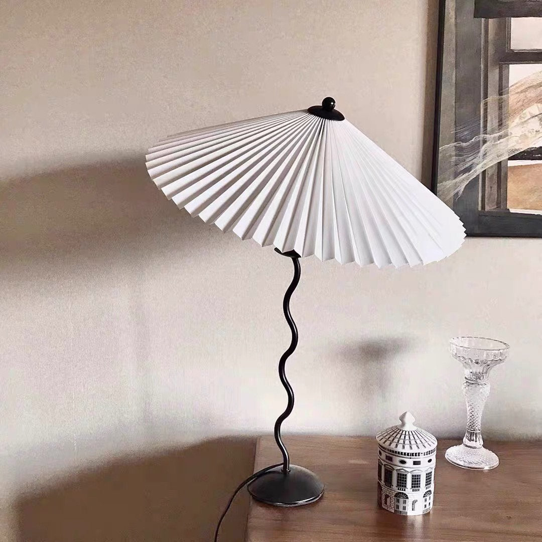 Pleated Table Lamp | Nordic Origami Style with Curved Wavy Base