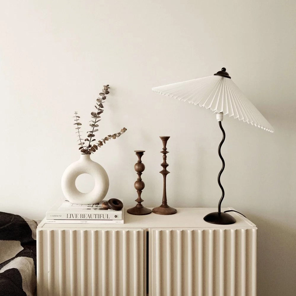 Pleated Table Lamp | Nordic Origami Style with Curved Wavy Base