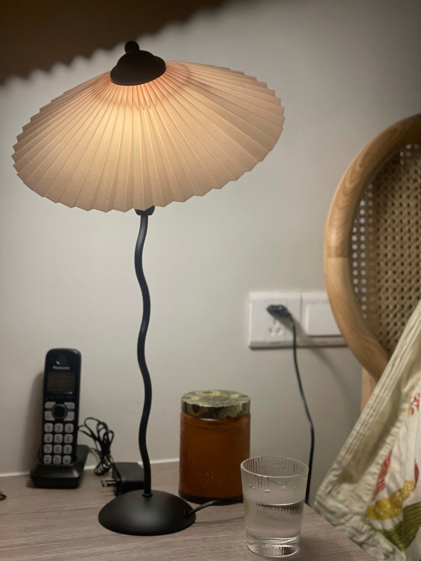 Pleated Table Lamp | Nordic Origami Style with Curved Wavy Base