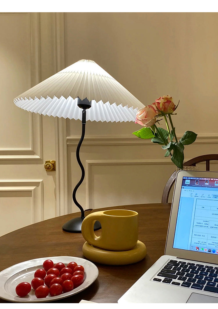 Pleated Table Lamp | Nordic Origami Style with Curved Wavy Base