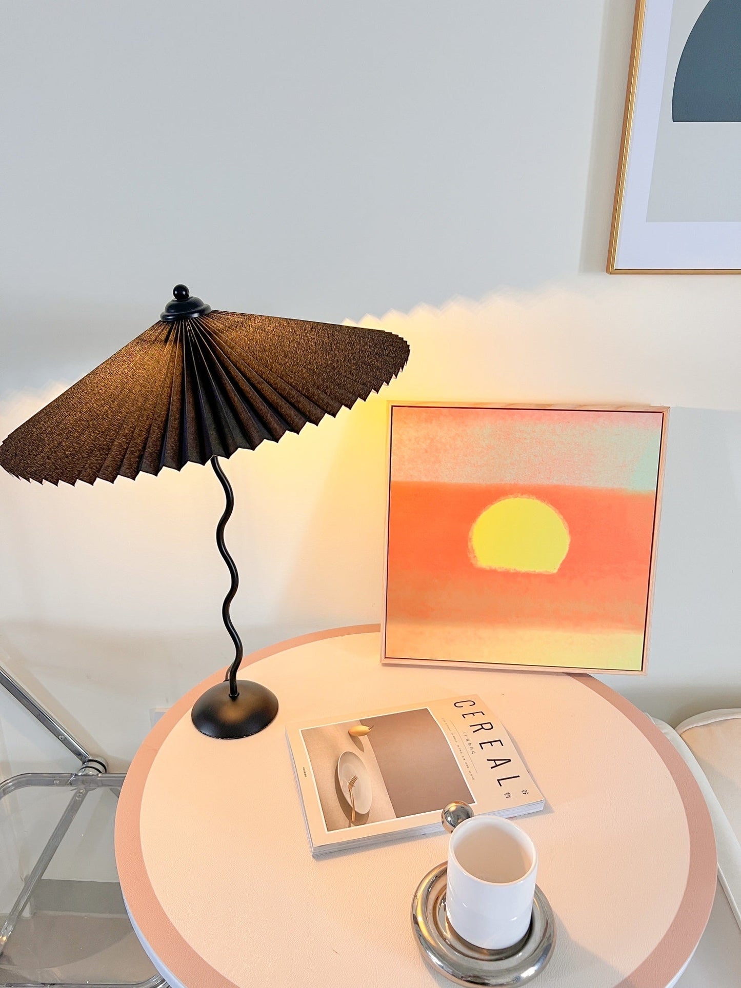 Pleated Table Lamp | Nordic Origami Style with Curved Wavy Base