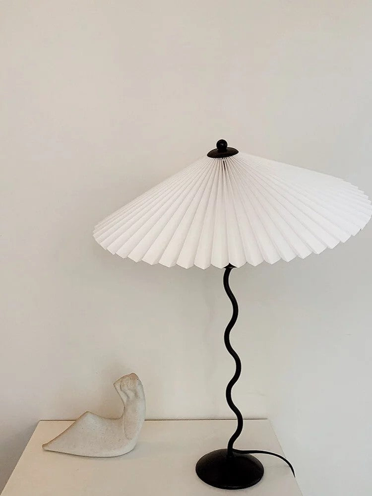 Pleated Table Lamp | Nordic Origami Style with Curved Wavy Base