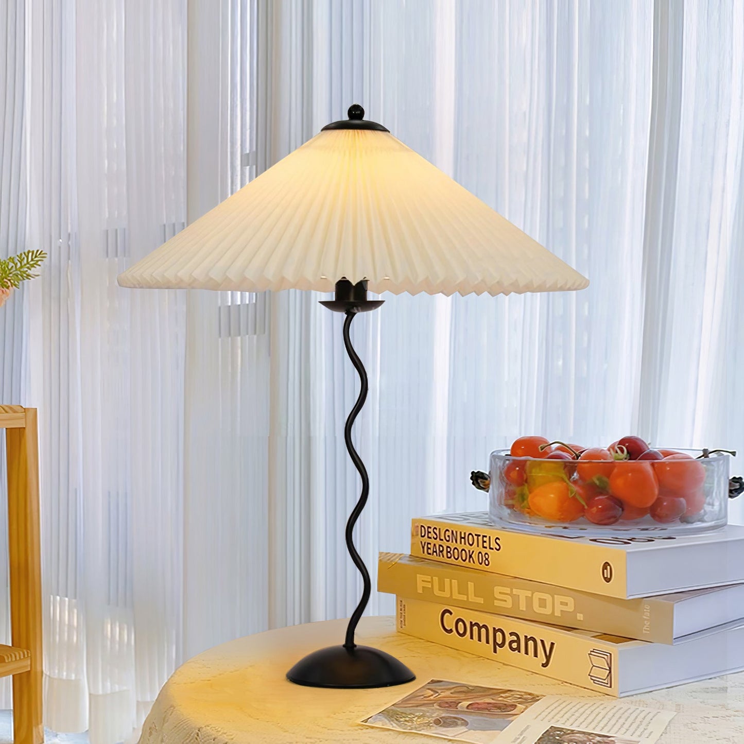 Pleated Table Lamp | Nordic Origami Style with Curved Wavy Base