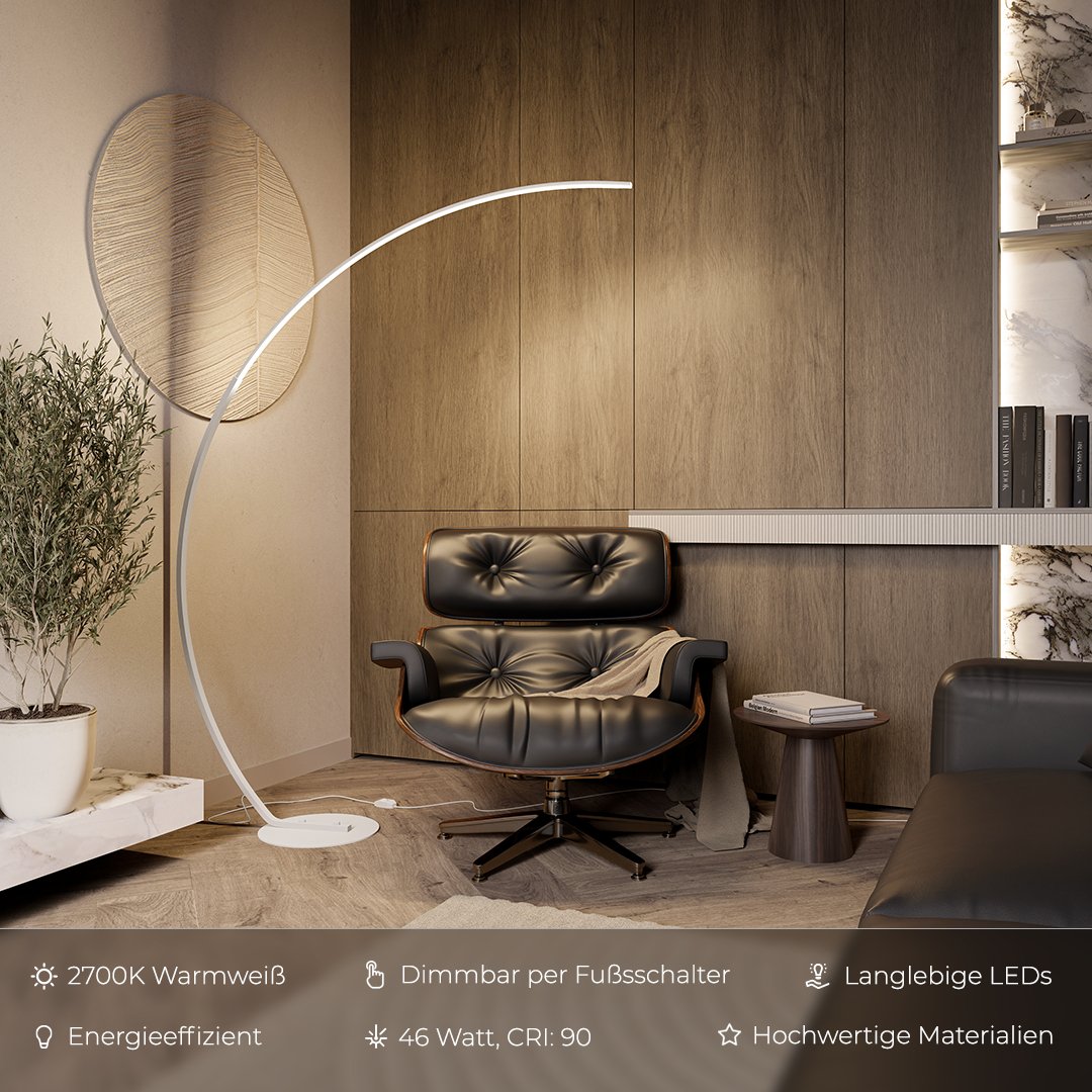 Modern Arc LED Floor Lamp in Minimalist Style | Adjustable Standing Light for Living Room