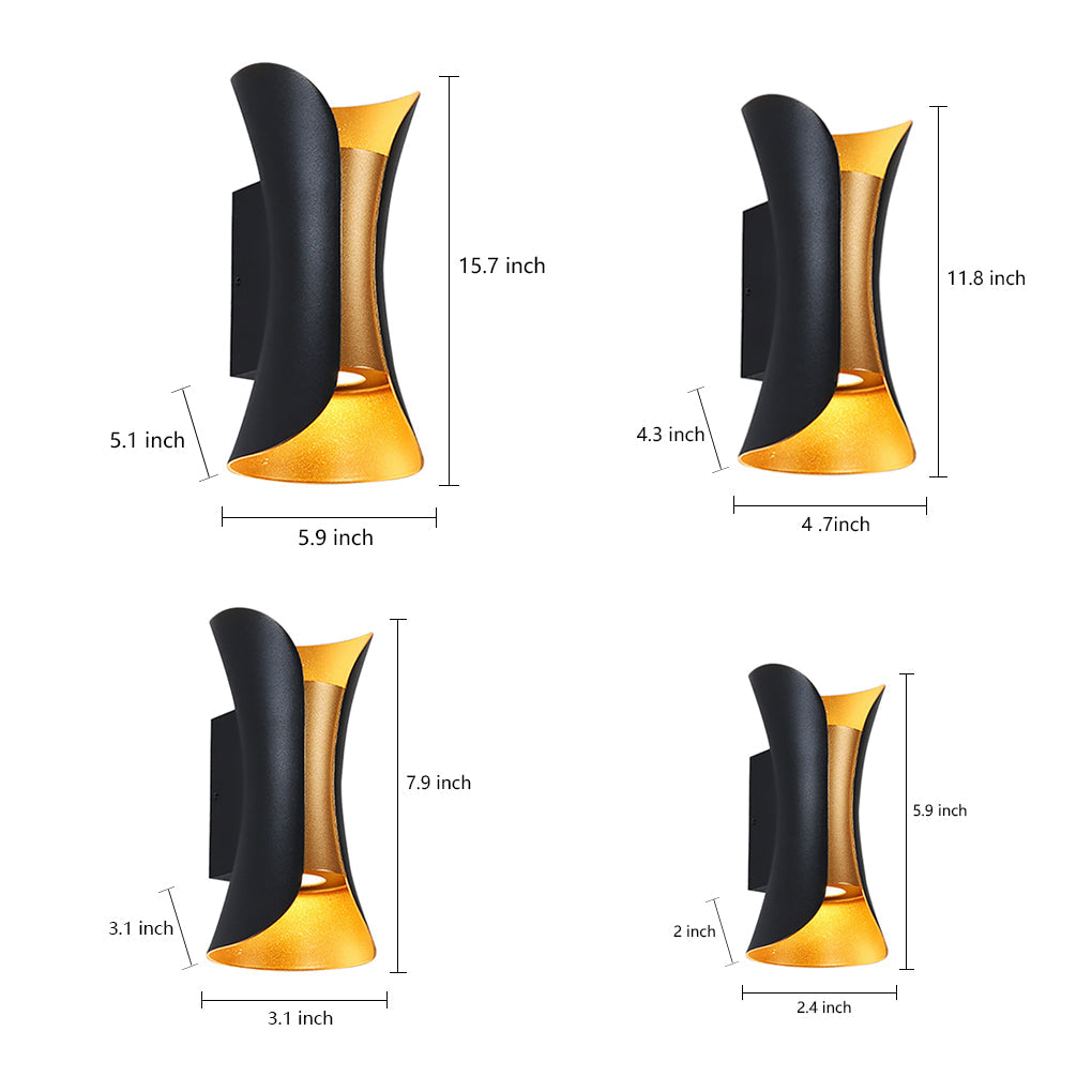 Outdoor LED Wall Sconce in Modern Curved Design | Waterproof Up and Down Wall Light