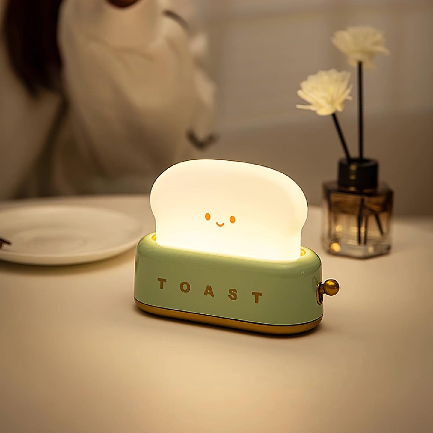 Cute Toaster Night Light | Rechargeable Bedside Table Lamp