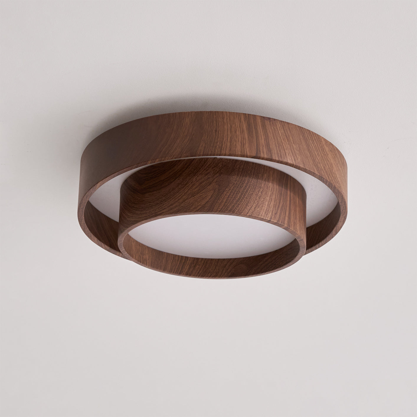 Modern Round Ceiling Light in Walnut Effect | Flush Mount LED Ceiling Lamp