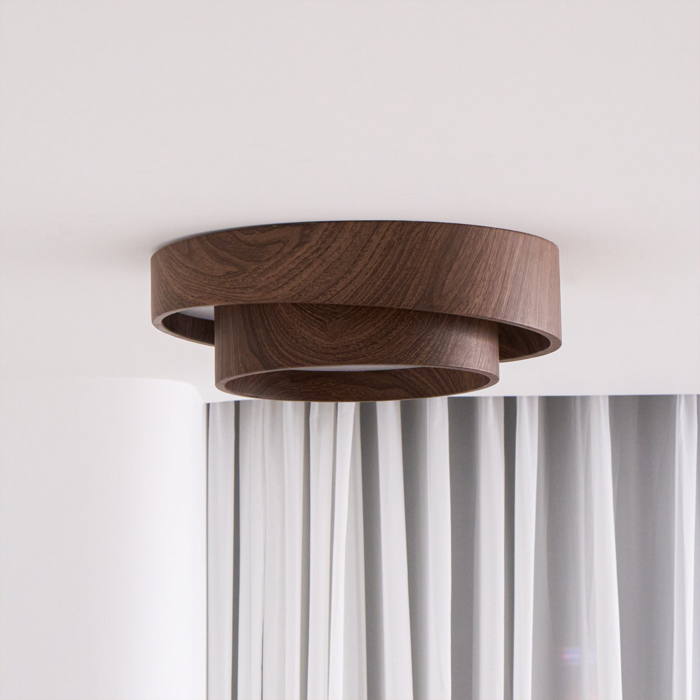Modern Round Ceiling Light in Walnut Effect | Flush Mount LED Ceiling Lamp