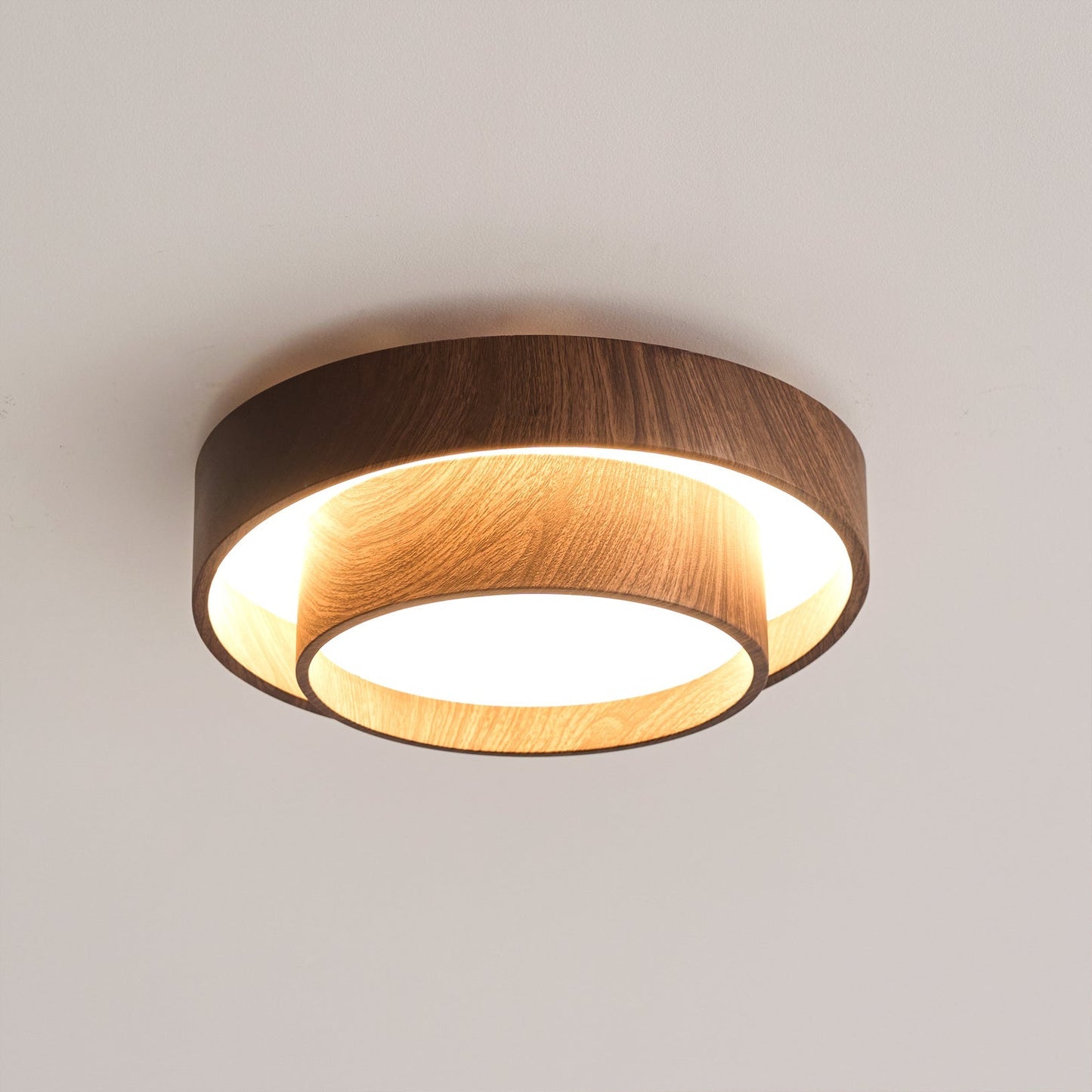 Modern Round Ceiling Light in Walnut Effect | Flush Mount LED Ceiling Lamp