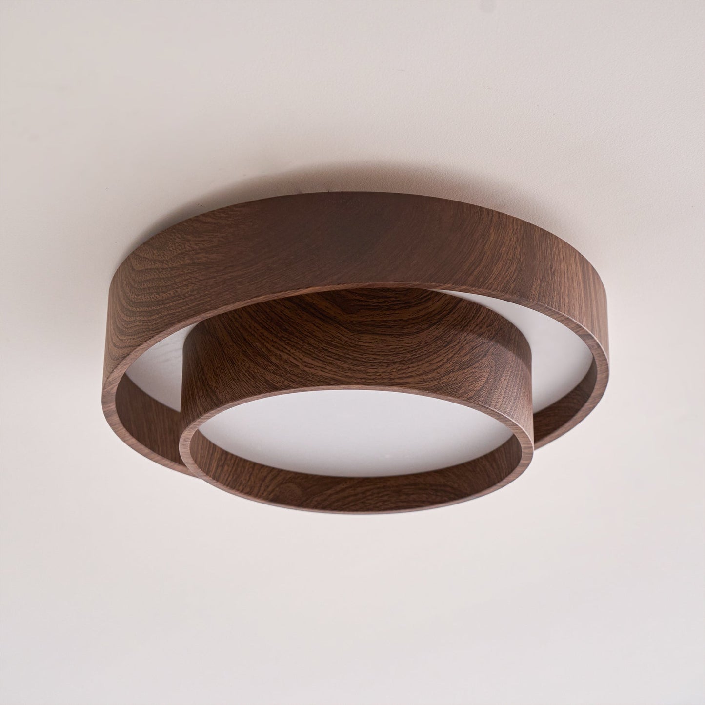 Modern Round Ceiling Light in Walnut Effect | Flush Mount LED Ceiling Lamp