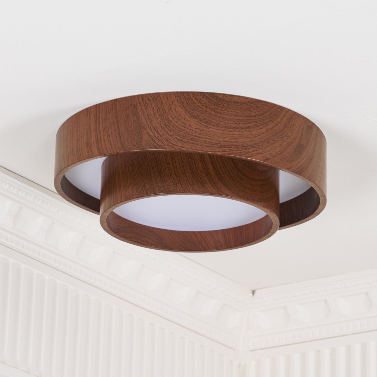 Modern Round Ceiling Light in Walnut Effect | Flush Mount LED Ceiling Lamp