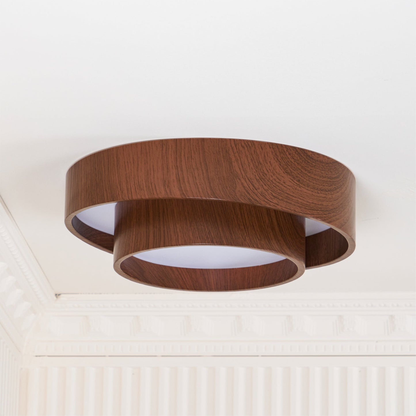 Modern Round Ceiling Light in Walnut Effect | Flush Mount LED Ceiling Lamp