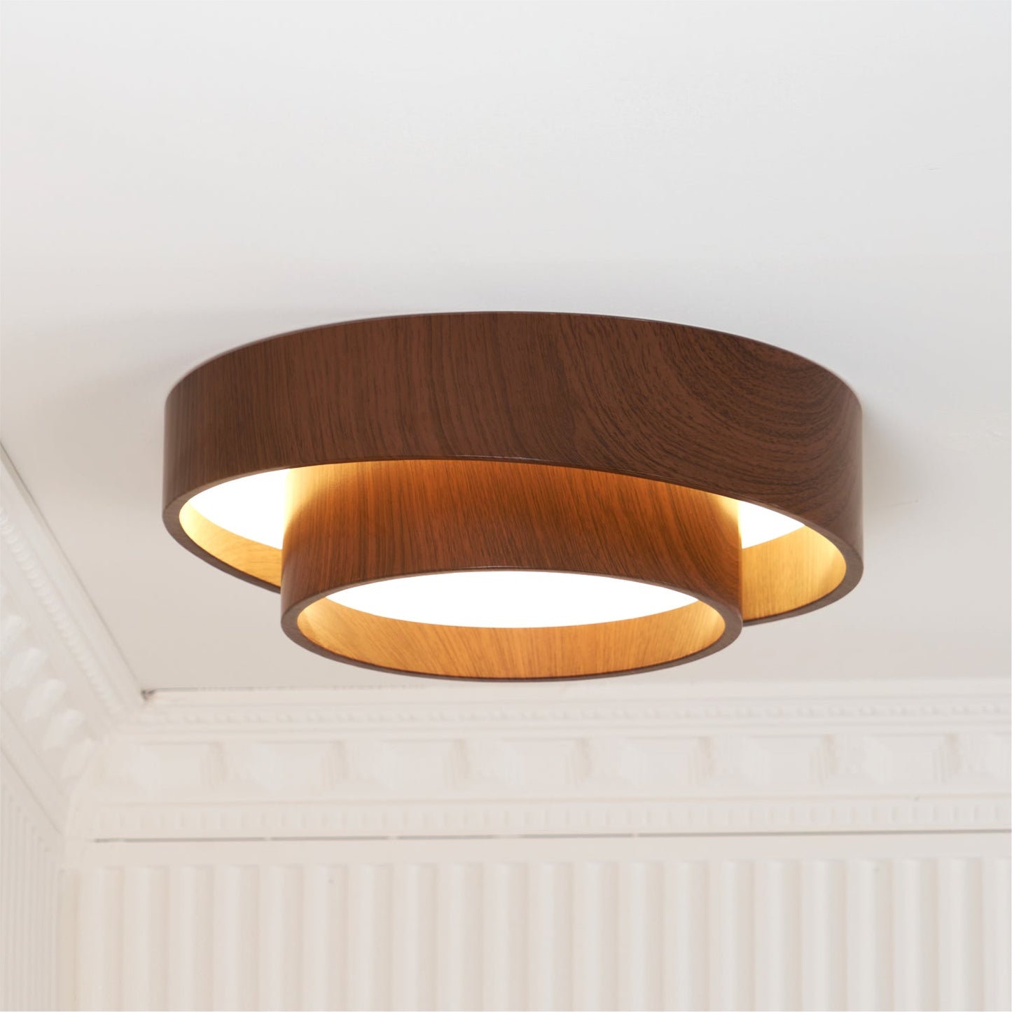 Modern Round Ceiling Light in Walnut Effect | Flush Mount LED Ceiling Lamp