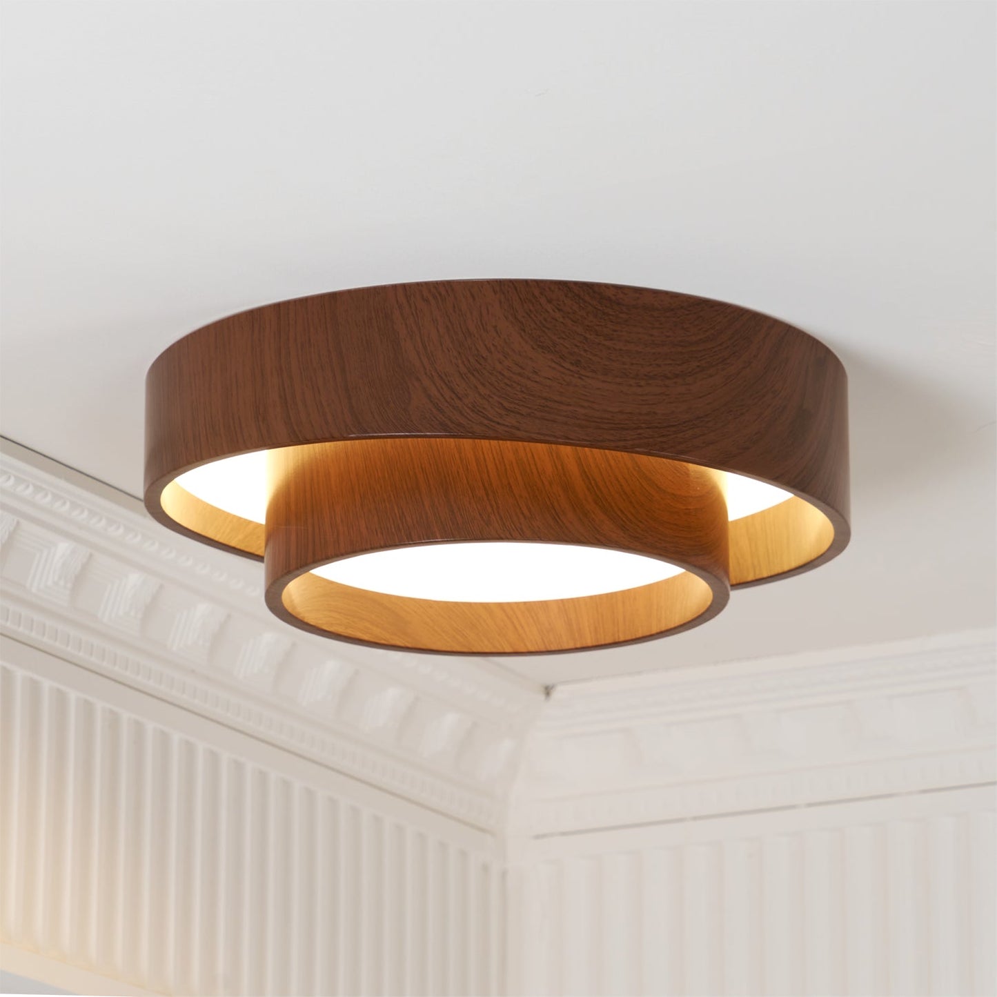 Modern Round Ceiling Light in Walnut Effect | Flush Mount LED Ceiling Lamp