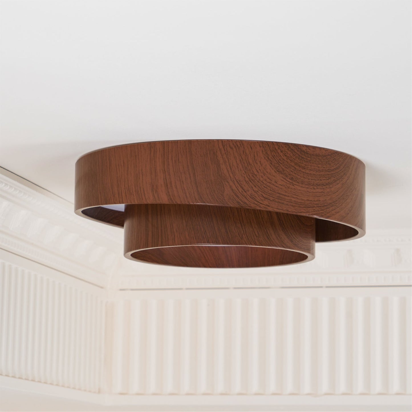 Modern Round Ceiling Light in Walnut Effect | Flush Mount LED Ceiling Lamp